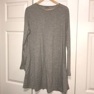 Grey Long Sleeve T Shirt Swing Dress